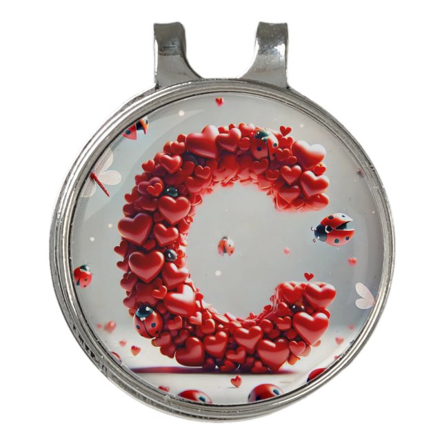 Letter C Creative Heart Cluster Golf Hat Clip (Front)