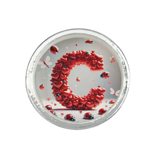Letter C Creative Heart Cluster Ring (Front)