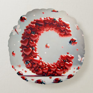 Letter C Creative Heart Cluster Round Pillow