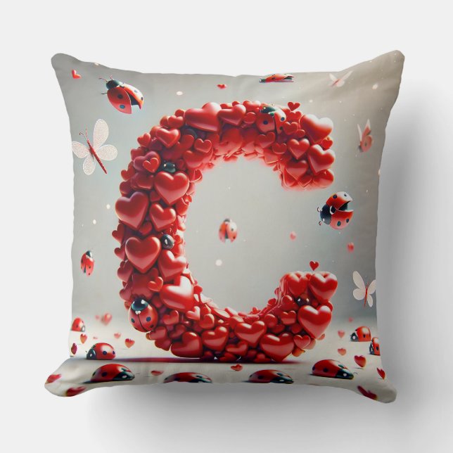 Letter C Creative Heart Cluster Throw Pillow (Front)