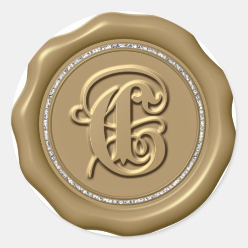  Letter C Diamond Circle GOLD Wax Seal Stickers