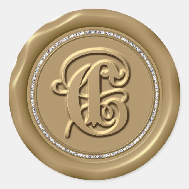 *~* Letter C Diamond Circle GOLD Wax Seal Stickers (Front)