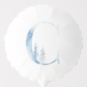 Letter C Dusty Blue Winter Forest Monogram Initial Balloon