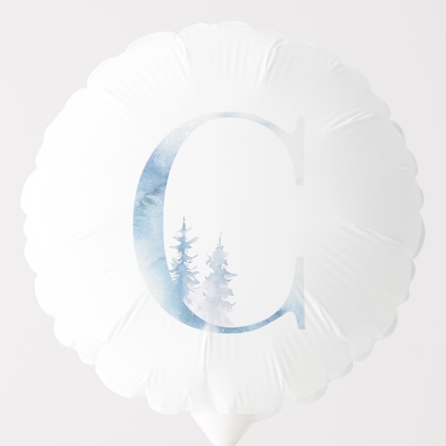 Letter C Dusty Blue Winter Forest Monogram Initial Balloon (Front)