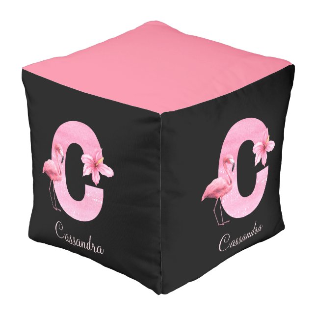 Letter C Flamingo Cube Pouf (Angled Front)