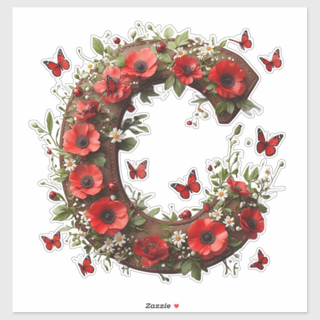 🐞 Letter C For Personalized Floral Crafts 🌺 Sticker (Sheet)