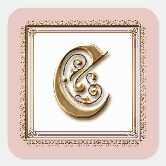 Letter C   Gold & Lace Classic Formal Wedding Seal Square Sticker