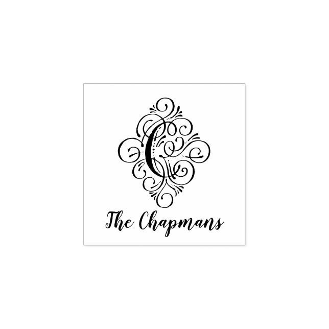 Letter C Initial Elegant Flourish Monogram Name Rubber Stamp (Imprint)