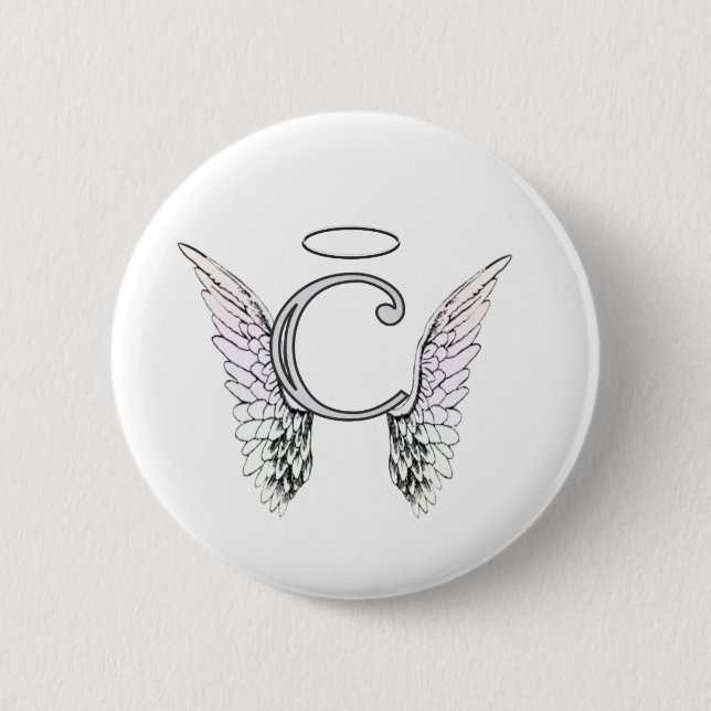 Letter C Initial Monogram with Angel Wings & Halo Button (Front)