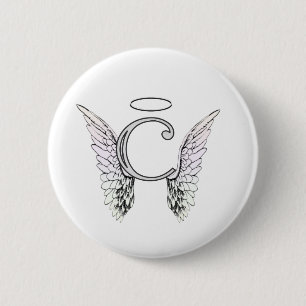 Letter C Initial Monogram with Angel Wings & Halo Button