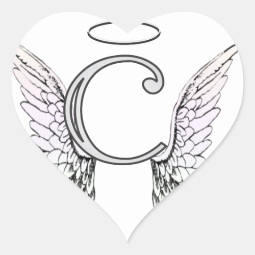 Letter C Initial Monogram with Angel Wings  Halo Heart Sticker