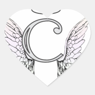 Letter C Initial Monogram with Angel Wings & Halo Heart Sticker