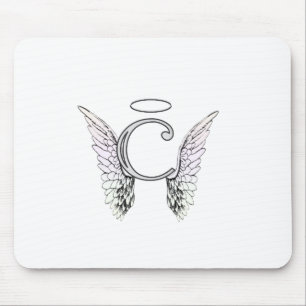 Letter C Initial Monogram with Angel Wings & Halo Mouse Pad