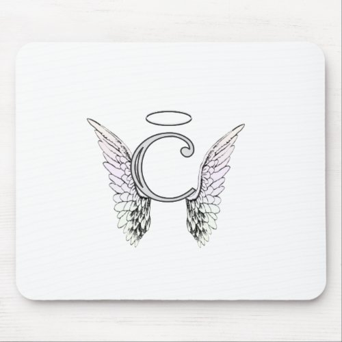 Letter C Initial Monogram with Angel Wings  Halo Mouse Pad