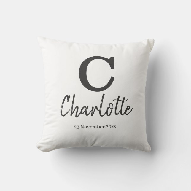 Letter C initial personalized name and date Throw Pillow (Front)