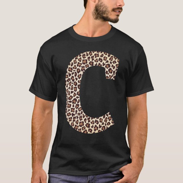 letter C leopard skin print pattern initial name m T-Shirt (Front)