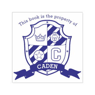 Letter C lion crest book name kids library stamp