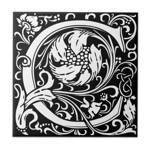 Letter C Medieval Monogram Art Nouveau Ceramic Tile