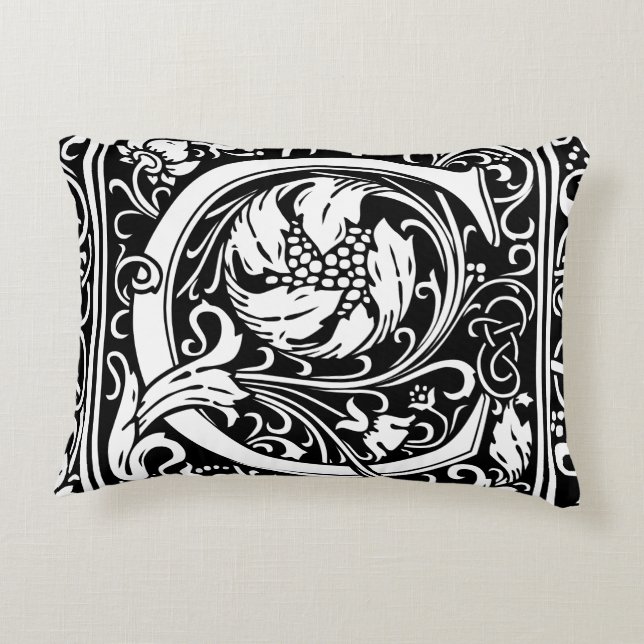 Letter C Medieval Monogram Art Nouveau Decorative Pillow (Back)