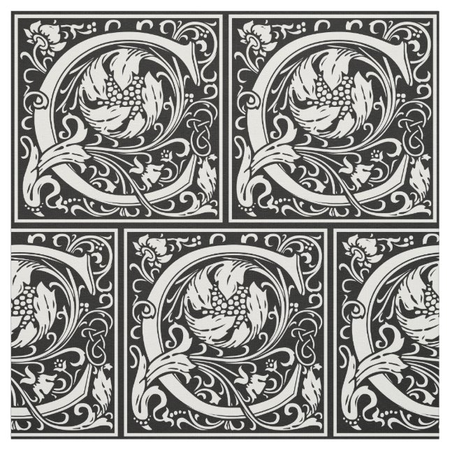 Letter C Medieval Monogram Art Nouveau Fabric (Swatch)