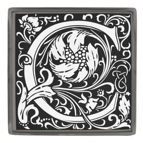 Letter C Medieval Monogram Art Nouveau Gunmetal Finish Lapel Pin
