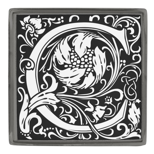 Letter C Medieval Monogram Art Nouveau Gunmetal Finish Lapel Pin (Front)
