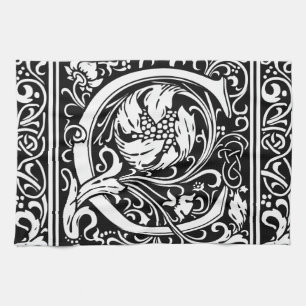 Letter C Medieval Monogram Art Nouveau Kitchen Towel