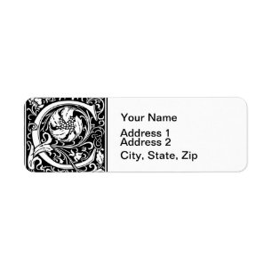 Letter C Medieval Monogram Art Nouveau Label
