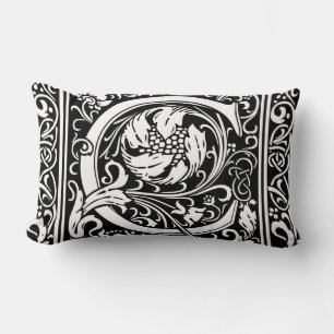 Letter C Medieval Monogram Art Nouveau Lumbar Pillow