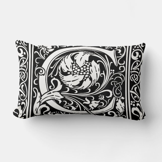 Letter C Medieval Monogram Art Nouveau Lumbar Pillow (Front)