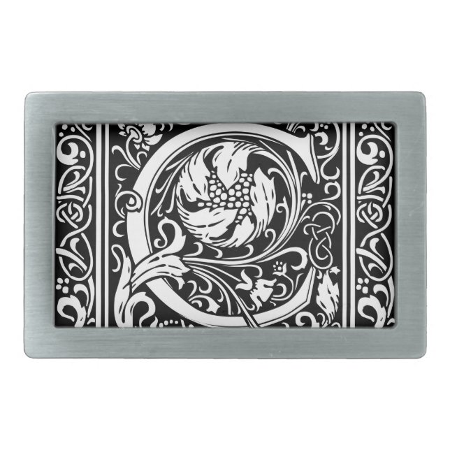 Letter C Medieval Monogram Art Nouveau Rectangular Belt Buckle (Front)