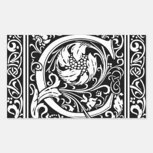 Letter C Medieval Monogram Art Nouveau Rectangular Sticker