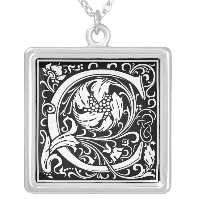 Letter C Medieval Monogram Art Nouveau Silver Plated Necklace (Front)