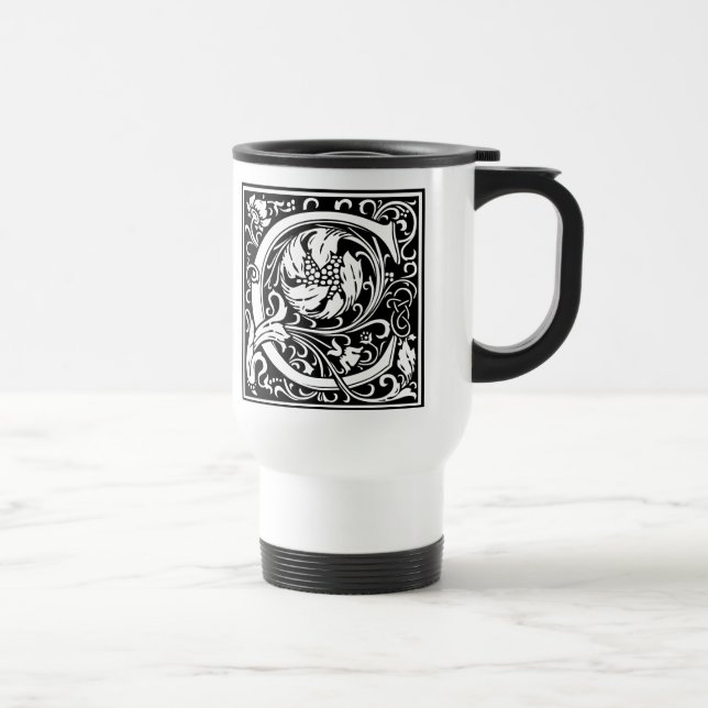 Letter C Medieval Monogram Art Nouveau Travel Mug (Right)