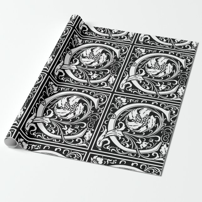 Letter C Medieval Monogram Art Nouveau Wrapping Paper (Unrolled)