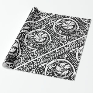 Letter C Medieval Monogram Art Nouveau Wrapping Paper