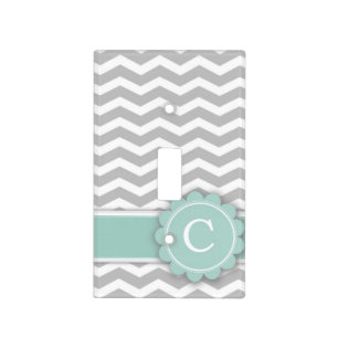 Letter C Mint Monogram Grey Chevron Light Switch Cover