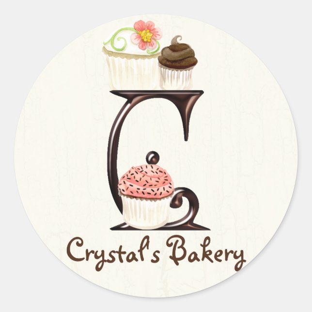 Letter C Monogram Cupcake Logo Business Stickers (Front)