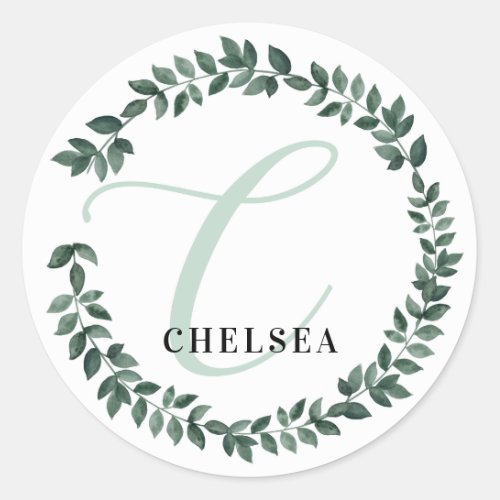 Letter C Monogram Custom Name Minimalist Botanical Classic Round Sticker