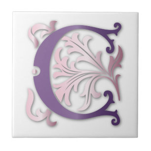 Letter C Monogram Fleur de lis Ceramic Tile