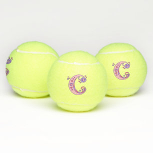 Letter C monogram girls personalized doodle art Tennis Balls
