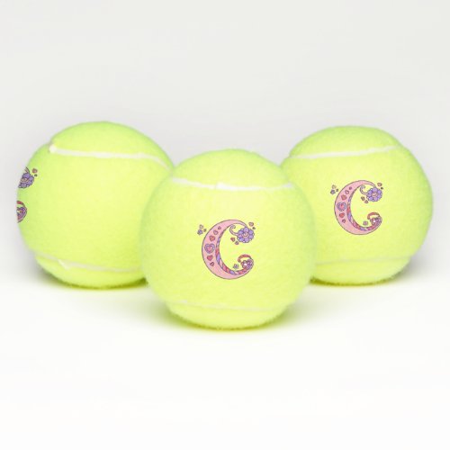 Letter C monogram girls personalized doodle art Tennis Balls