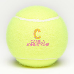 Letter C monogram girls personalized yellow pink Tennis Balls