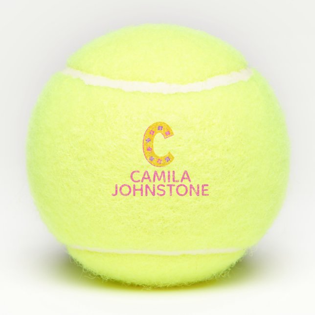Letter C monogram girls personalized yellow pink Tennis Balls (Back)