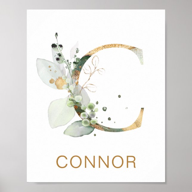 Letter C Monogram Green & gold foliage Nursery Poster (Front)