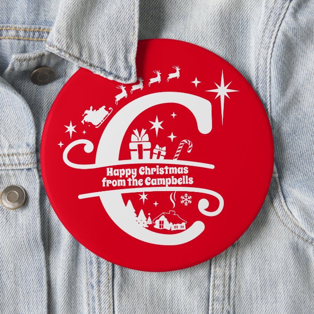 Letter C Monogram Initial Family Name Greeting  Button (In Situ)
