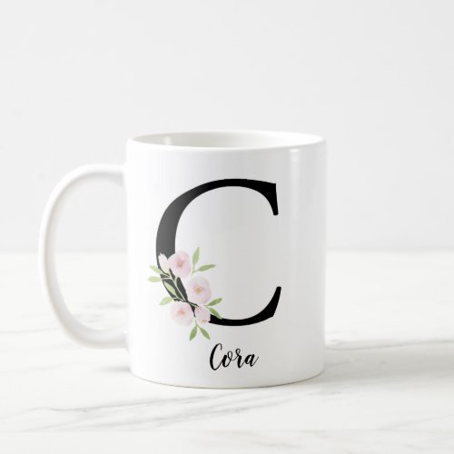 Letter C Monogram Initial Floral Watercolor Coffee Mug