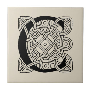 Letter C Monogram Vintage Celtic Knot Print Ceramic Tile