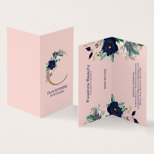 Letter C Navy-Blue & pink marina bloom flowers Bus Business Card