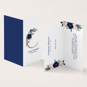 Letter C Navy-Blue & pink marina bloom flowers Bus Business Card